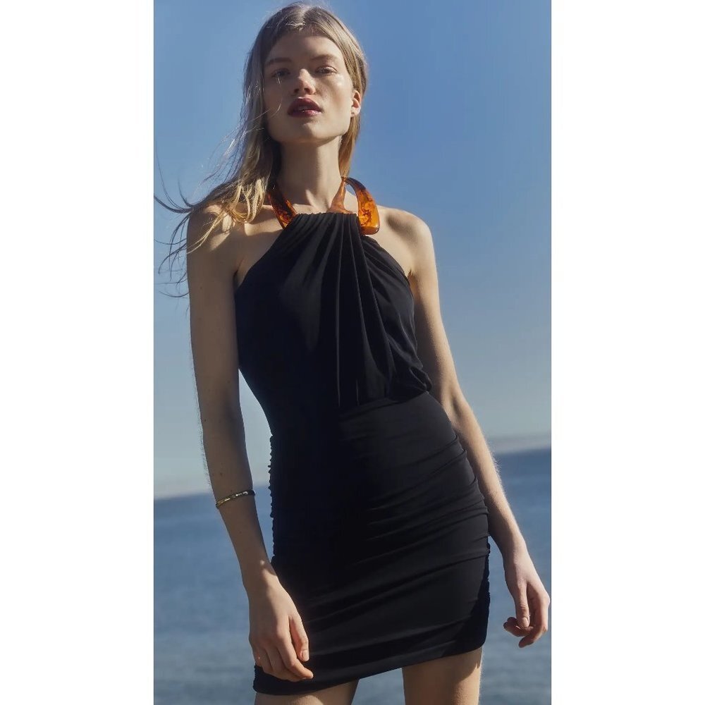 Jonathan Simkhai Black Mini Dress with Orange Accents